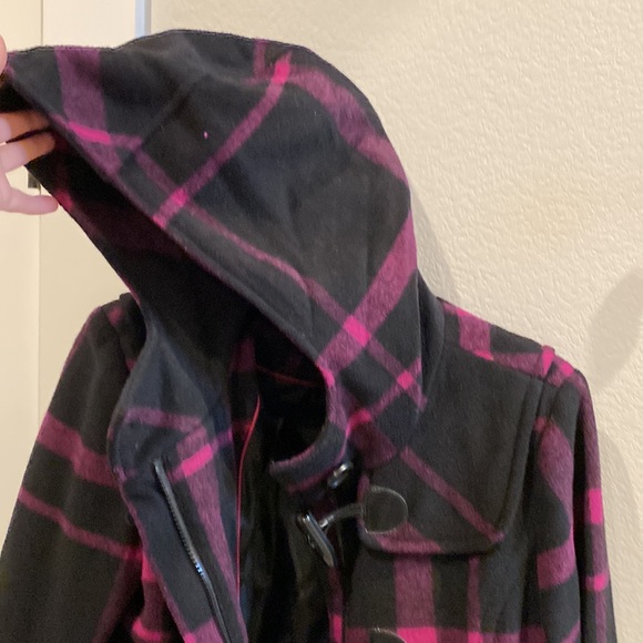 EUC Steve Madden Size L Large Plaid Hooded Pea Coat Jacket With Toggles Pockets - Picture 8 of 13
